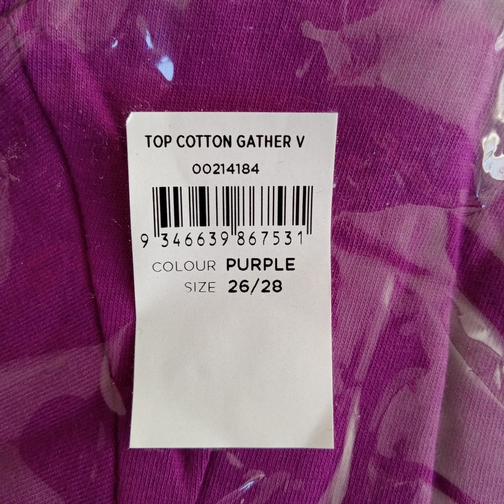 NWT Evans Gathered V Neck Cotton Purple Top T-Shirt - Picture 6 of 6